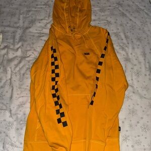Vans Men's Mustard Hoodie with Black Checkered Sleeves